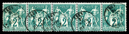 O N°62, 2c Vert Type I En Bande De Cinq, Très Jolie Pièce, RARE Et SUP (signé/certificat)   Qualité: O  Cote: 2000 Euros - 1876-1878 Sage (Type I)