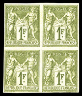 * N°72a, 1f Bronze Type I Non Dentelé En Bloc De Quatre, Un Exemplaire **, Frais. SUP (signé Brun/certificat)  Qualité:  - 1876-1878 Sage (Type I)