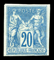 * N°73a, Non émis, 20c Bleu Turquoise Non Dentelé Type II, Quasi **, TTB (signé Scheller/certificat)  Qualité: *  Cote:  - 1876-1878 Sage (Type I)