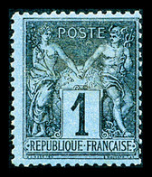 * N°84, 1c Noir Sur Bleu De Prusse, Frais, SUPERBE. R.R. (signé Brun/certificats)  Qualité: *  Cote: 17000 Euros - 1876-1878 Sage (Type I)