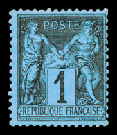 * N°84, 1c Noir Sur Bleu De Prusse, Très Belle Nuance. TB. R.R. (signé Brun/Calves/certificat)   Qualité: *  Cote: 17000 - 1876-1878 Sage (Type I)