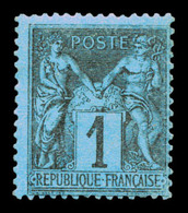 * N°84, 1c Noir Sur Bleu De Prusse, Très Belle Nuance. TB. R.R. (signé Brun/Roumet/certificat)   Qualité: *  Cote: 17000 - 1876-1878 Sage (Type I)