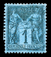 O N°84, 1c Noir Sur Bleu De Prusse Oblitération Légère, Centrage Parfait. SUP. R.R. (certificat)   Qualité: O - 1876-1878 Sage (Type I)