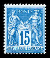 ** N°90a, 15c Bleu Sur Bleu, Fraîcheur Postale. SUP (signé Calves/certificat)  Qualité: ** - 1876-1878 Sage (Type I)