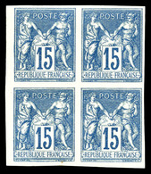 * N°90d, 15c Bleu Foncé, Impression De Granet Non Dentelé En Bloc De Quatre Bdf. TTB  Qualité: *  Cote: 440 Euros - 1876-1878 Sage (Type I)