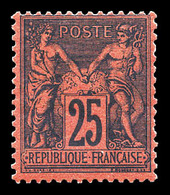* N°91a, 25c Noir Sur Rouge Foncé, Fraîs. TB (certificat)  Qualité: *  Cote: 1700 Euros - 1876-1878 Sage (Type I)