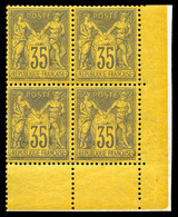 ** N°93, 35c Violet-noir Sur Jaune En Bloc De Quatre Coin De Feuille, Fraîcheur Postale. SUP. R. (signé Brun/certificats - 1876-1878 Sage (Type I)
