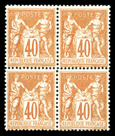 ** N°94, 40c Orange-vif Type II En Bloc De Quatre, Fraîcheur Postale (certificat)  Qualité: ** - 1876-1878 Sage (Type I)