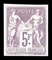 * N°95e, 5F Violet Sur Lilas Non Dentelé, SUP (signé Scheller/certificat)  Qualité: *  Cote: 850 Euros - 1876-1878 Sage (Type I)