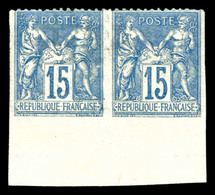 ** N°101f, 15c Bleu, Dentelé Sur 1 Coté En Paire Bas De Feuille. TTB (certificat)  Qualité: **  Cote: 550 Euros - 1876-1878 Sage (Type I)