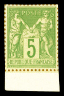 (*) N°102, Tirage Du Luxe Sur Bristol Avec Dentelure Figurée (tirage 75 Ex): 5c Vert-jaune, Bdf. SUP. R. (signé Margues/ - 1876-1878 Sage (Type I)