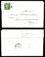 O N°2, 15c Vert Obl étoile Sur Lettre Locale De Paris, SUP (certificat)  Qualité: O  Cote: 1850 Euros - 1849-1876: Période Classique