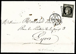 O N°3b, 20c Noir Sur Chamois-clair, Lettre Au Départ De Paris 8 Fev 1849 Pour Lyon, TB  Qualité: O - 1849-1876: Période Classique