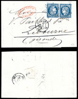 O N°4c, 25c Bleu Vif En Paire Tête-bêche Obl étoile Légère + Càd Paris 3e/10 Sur Petite Lettre Avec Texte. SUPERBE. R.R. - 1849-1876: Période Classique