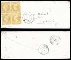 O N°13Aa, 10c Jaune Citron En Bloc De Quatre Sur Lettre De Paris Pour Ecouis. TB. R.R. (signé Scheller/certificat)  Qual - 1849-1876: Classic Period