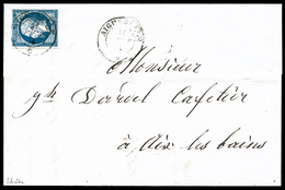 O N°14A, 20c Bleu Obl Sarde 'Aiguebelle' Sur Lettre à Déstination D' Aix Les Bains, RRE Et TTB (signé Scheller/certifica - 1849-1876: Période Classique
