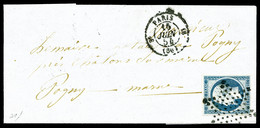 O N°15, 25c Bleu Sur Lettre De Paris à Dest De Lagny Sur Marne, TTB (certificat)  Qualité: O  Cote: 500 Euros - 1849-1876: Classic Period