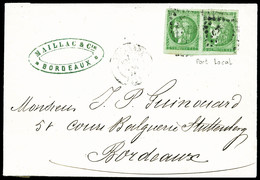 O N°42B, 5c Vert Report 2 Belles Marges En Paire Sur Lettre Locale De Bordeaux, SUP (certificat)  Qualité: O  Cote: 1350 - 1849-1876: Classic Period