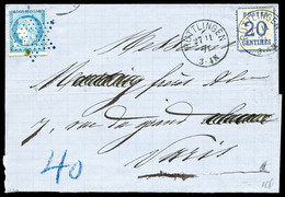 O N°60, 25c Bleu Cachet PUTLINGUEN Du 27.11.71 +N°60 Obl étoile Bleue Avec Taxe '40' Au Crayon, SUP (certificats)  Quali - 1849-1876: Classic Period