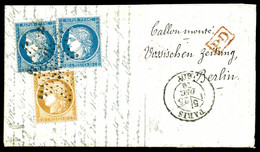 O CORRESPONDANCE DE PRESSE' En Allemand Affranchissement à 50c (Siège 20c X2 +10c), Départ Le 25 Dec à Destination De BE - Guerre De 1870