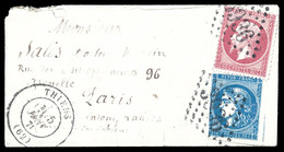 O 80c Non Lauré (N°24) Et 20c Bordeaux Type II (N°45) Obl GC 3936 + Càd De Thiers Le 5 Janvier 1871 Sur Enveloppe Conten - Guerre De 1870