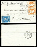 O 20c Bordeaux T II (def) Et 40c Lauré En Paire Obl GC 78 Càd AMBERIEUX Le 3 Janvier 1871 Sur Lettre Manuscrite, Au Vers - Guerre De 1870
