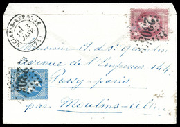 O 20c Bordeaux T II Et 80c Lauré Obl GC 2305 Et Càd De MELLE-S-BERONNE (75) Du 3 Janvier 1871 Sur Enveloppe. Affranchiss - Guerre De 1870