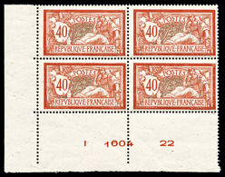 ** N°119d, 40c Rouge Et Bleu Papier GC En Bloc De Quatre Coin De Feuille Avec Date Et N°, TB  Qualité: **  Cote: 300 Eur - 1900-02 Mouchon