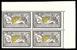 ** N°122, Merson, 2F Violet Foncé Et Jaune En Bloc De Quatre Coin De Feuille, Fraîcheur Postale. SUPERBE. R.R.R (certifi - 1900-02 Mouchon