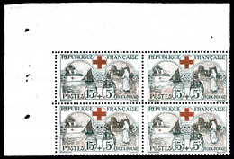 ** N°156, Infirmière, 15c +5c Noir Et Rouge En Bloc De Quatre Coin De Feuille, TTB (certificat)  Qualité: **  Cote: 1200 - 1900-02 Mouchon