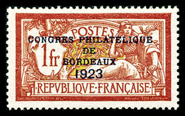 ** N°182, Congrès De Bordeaux De 1923, Gomme Légèrement Parafinée, Très Bon Centrage (signé/certificat)  Qualité: **  Co - 1900-02 Mouchon