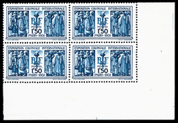 ** N°274, Exposition Coloniale: 1F50 Bleu En Bloc De Quatre Coin De Feuille, Très Bon Centrage, SUP (certificat)  Qualit - 1900-02 Mouchon