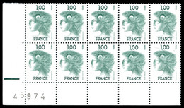 ** N°1895B, 1F Vert, Marianne D'EXCOFFON, Non émis En Bloc De 10 Coin De Feuille Avec Numéro '45974' Et Repère électroni - 1900-02 Mouchon