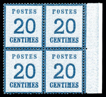 ** N°6, 20c Bleu En Bloc De Quatre, Bord De Feuille Latéral Gauche, Fraîcheur Postale, TRES BON CENTRAGE, SUPERBE (certi - Autres & Non Classés