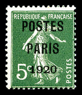 ** N°24, 5c Vert Surchargé 'POSTE PARIS 1920', SUP (certificat)   Qualité: **  Cote: 850 Euros - 1893-1947