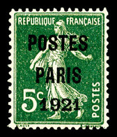 (*) N°26d, 5c Vert. Postes Paris 1921. Grands Chiffres '192' (Inconnu Avec Gomme), Très Bon Centrage. R.R.R. Superbe (si - 1893-1947