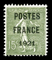 (*) N°34, 15c Vert-olive Surchargé 'POSTE FRANCE 1921'. TTB (certificat)  Qualité: (*)  Cote: 1400 Euros - 1893-1947