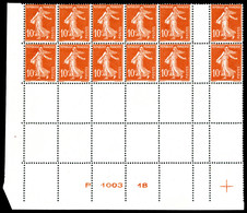 ** N°138, (N° Maury), Roullettes 10c Rouge Tirage à Plat 12 Ex Bas De Feuille Avec Numéro: 6 Timbres Non Imprimés Tenant - Neufs