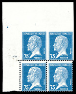 ** N°177b, Pasteur 75c Bleu, Non Dentelé Tenant à Dentelé En Bloc De Quatre Coin De Feuille. SUP. R.R. (certificat)  Qua - Neufs