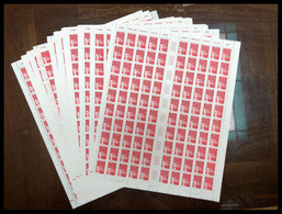 ** LOT DE FACIALE: TVP Rouge, 30 Feuilles Complètes De 100 Exemplaires (soit 3000 Timbres), FACIALE TOTALE: 3150 €  Qual - Collections