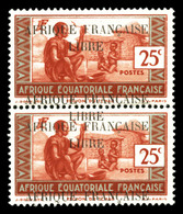 ** N°100, 25c Rouge-brique Et Gris-bleu, Double Surcharge à Cheval En Paire, Gomme Coloniale. SUP (certificat)  Qualité: - Unused Stamps