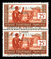 ** N°100, 25c Rouge-brique Et Gris-bleu, Double Surcharge à Cheval En Paire, Gomme Coloniale. SUP (certificat)  Qualité: - Nuovi