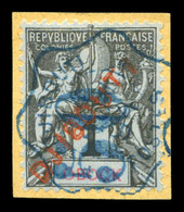 O N°3, 50c Bleu Sur 1c Noir Sur Azur Sur Son Support, Très Bon Centrage. SUP (certificat)  Qualité: O  Cote: 320 Euros - Unused Stamps