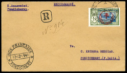 O N°230T, 'FRANCE TOUJOURS' :1 Fr Vert Foncé Et Outremer Sur Lettre Locale De Pondichery Le 13 Dec 1941. SUP (certificat - Neufs