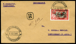 O N°230U, 'FRANCE TOUJOURS' : 2 R Rouge Et Noir Sur Lettre Locale De Pondichery Le 6 Dec 1941. SUP (certificat)  Qualité - Neufs