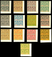 (*) N°31/43, Série De 1892, Tirage Sur Bristol Dentelure Figurée En Blocs De 4 Cdf, Les 13 Valeurs TTB (certificat)  Qua - Lettres & Documents
