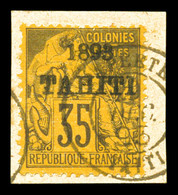O N°28, 35c Violet-noir Sur Jaune Surchargé '1893 Tahiti' Sur Son Support. SUP. R. (signé Bernichon/Calves/certificat)   - Oblitérés