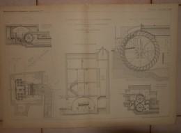 Plan De Distribution D'eau Des Villes De Sète Et De Béziers. Roues Hydrauliques En Dessus à Mouvement Direct. 1884. - Travaux Publics