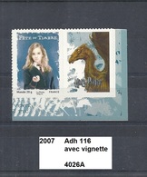 Adhésif De 2007 Neuf** Y&T N° Adh 116 Avec Vignette (4026A) - Unused Stamps