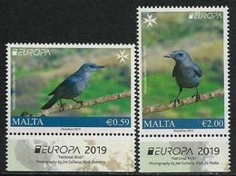 MALTA  -EUROPA 2019- NATIONAL BIRDS.-"AVES- BIRDS -VÖGEL- OISEAUX"- SERIE De 2 V. Con VIÑETA EUROPA - 2019
